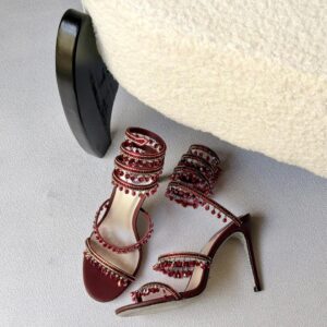 René Caovilla Cleo Chandelier Heeled Sandals With Hanging Red Stones