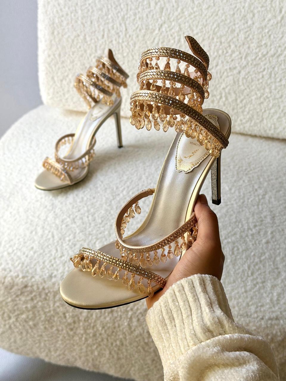 René Caovilla Cleo Chandelier Sandals perfect for weddings parties, and luxury occasions.